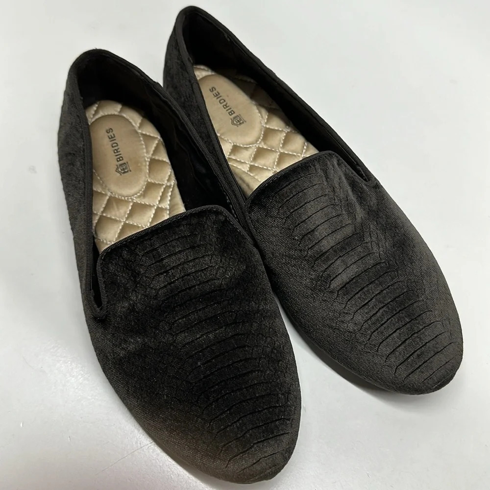Birdies The Starling Loafers Slip On Shoes Python Snake Velvet Dark Gray Size 8 - Picture 1 of 9